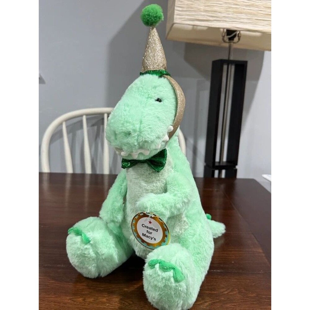 FAO Schwarz Green T-Rex Dinosaur Plush 12” Party Hat Macy’s 2021 NWT